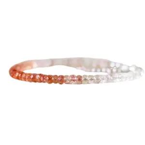 LKBEADS Silver Plated Bracelet with Orange Faceted Sunstone Beads – Rondelle 3mm – 7 inch Adjustable – For Men & Women|LK_STACK_06272