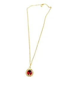 Crystal Pendant Necklace with Pink Stone, Gold Chain, Rhinestone Halo Design