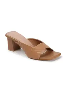 Carlton London Women Tan Comfortable Casual Sandal with Block Heels, Square Toe for Casual and Wear (38)