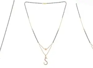 Gold Plated Traditional Black Bead Single Line American Diamond Pendant Jewellary set for Women(Combo) Pack of 3MCN-23-1-33-/