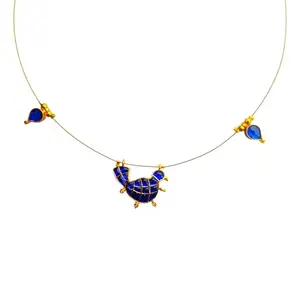 Delicate Bird Pendant Necklace Invisible Chain Tamara Design (Blue)
