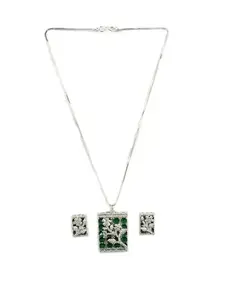 StileAdda Exquisite Green Square AD Pendant Set With Studs