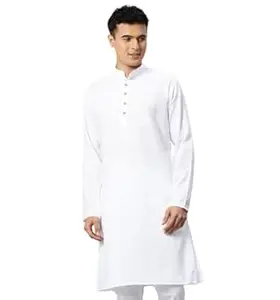 Majestic Man Men's Cotton Regular Fit Traditional Mandarin Collar Ethnic Motifs Solid Long Kurta