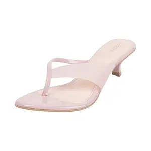 Mochi Women Kitten Heel Slip-on Sandal Peach UK/7 EU/40 (40-73)