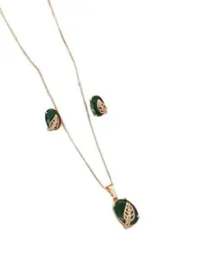 Gifts Leaf Shape Ad and Gold Plated Big Size Pendant Necklace Set for Women & Girls