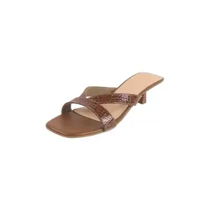 Mochi Women's Brown Synthetic Leather Kitten Heel Slip-on Sandal UK/5 EU/38 (40-286)