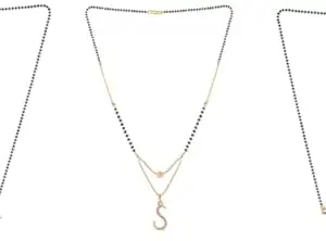 Gold Plated Traditional Black Bead Single Line American Diamond Pendant Jewellary set for Women(Combo) Pack of 3MCN-24-1-20-/