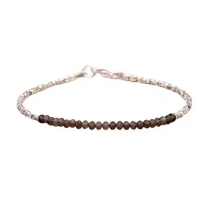 RRJEWELZ Shaded Smoky Quartz Rondelle Beaded Bracelet – Faceted 3mm Multicolor Stones with Silver Lock – 7 Inch Adjustable link Bracelet for Men & Women|LCBR_RR_06105