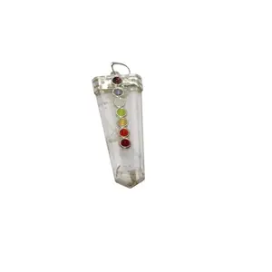 CLEAR QUARTZ PENDANT 2INCH WITH 7 CHAKRA BEADS
