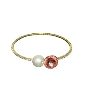Stylish Fashionable Golden Pearl Pink Stone Bracelet for Women & Girls