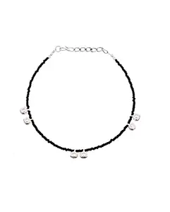 sanjog German Silver Ghungroo Charms Black Thread Adjustable Anklet for Women and Girls