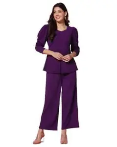 ALAKHI STUDIO Women's Stylish Co-Ord Set | Full Sleeves with Sweetheart Neck | Comfortable & Regular Fit Two Piece Outfit | Elagant Stretchable Casual & Office Wear