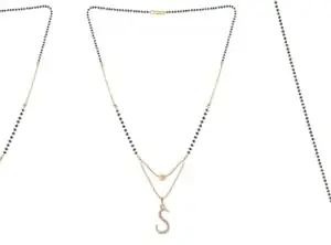 Gold Plated Traditional Black Bead Single Line American Diamond Pendant Jewellary set for Women(Combo) Pack of 3MCNC-51-1-10-/