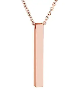 Soni Jewellery Unisex Rose Gold Color Fancy & Stylish Metal 3D Cuboid Vertical Bar Stick Custom Name Locket Pendant Necklace With Clavicle Chain Jewellery Set
