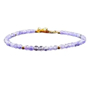 Gems_Hub Gold Plated Bracelet with Blue Faceted Tanzanite Beads – Round 3mm – For Men & Women|FIZA_LINK_06378