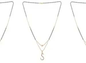 Gold Plated Traditional Black Bead Single Line American Diamond Pendant Jewellary set for Women(Combo) Pack of 3MCNC-52-1-45-/