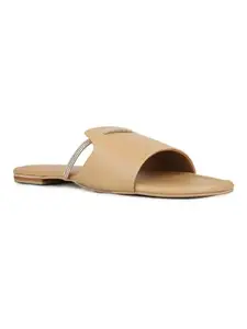 Inc.5 Womens Beige Solid Open Toe Casual Slip-On Flats