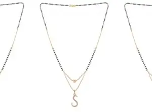 Gold Plated Traditional Black Bead Single Line American Diamond Pendant Jewellary set for Women(Combo) Pack of 3MCN-33-1-46-/