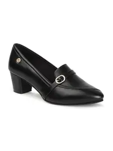 Carlton London Women Black Stylish Slip-on Pump Shoes with Block Heels, Pointed Toe for for Casual, Office and Daily Use (41)