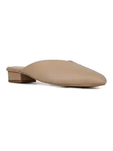 Inc.5 Womens Beige Solid Pointed Toe Casual Block Heel Mule Sandals