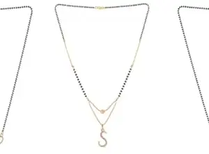Gold Plated Traditional Black Bead Single Line American Diamond Pendant Jewellary set for Women(Combo) Pack of 3 MSCN-21-1-13-