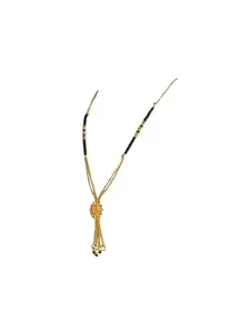 Traditional Gold-Plated Mangalsutra Necklace with Black Beads and Floral Design