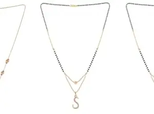 Gold Plated Traditional Black Bead Single Line American Diamond Pendant Jewellary set for Women(Combo) Pack of 3 MSCN-46-1-50- New