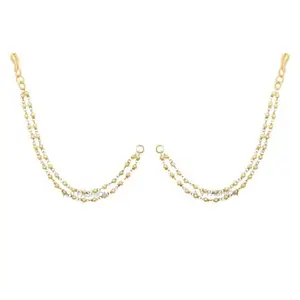 MANBHAR GEMS - Gold Plated Kaan Chain Pearl 2 line Earchain Long Earring Support Chain For Bridal Wedding jewellery for Women & Girls Pack of 1 pair