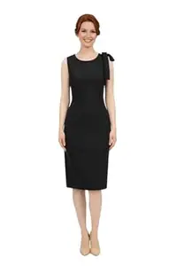 anvida Women’s One-Shoulder Bow Sheath Midi Dress – Sleeveless Stretch Pencil Bodycon Formal Office Cocktail