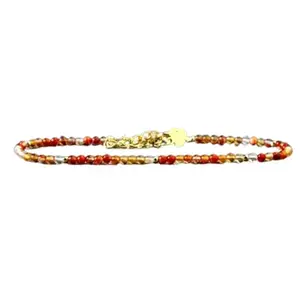 LKBEADS Gold Plated Bracelet with Multicolor Smooth Shaded Carnelian Beads – Rondelle 2mm – 7 inch Adjustable – For Men & Women|LK_STACK_06057