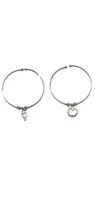 Small Heart & Circular Charm Cuff Bracelets Set