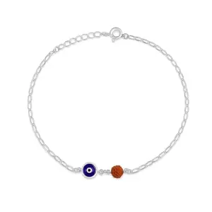 ZAVYA 925 Sterling Silver Minimal Evil eye Rhodium Plated Plating Charm Bracelet |Gift for Women and Girls | 1 Year Plating Warranty