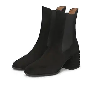 SaintG Womens Black Leather High Ankle Boots