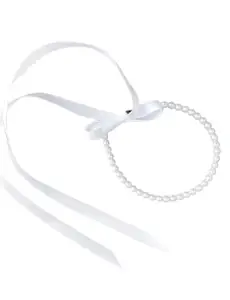 Faux Pearls Bow Ribbon Choker Necklace for Women, Satin Lace Up Long Ribbon Mother of Pearl Choker (Modern, White, free)