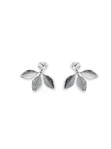 Crystal Leaf Drop Earrings, Silver-Tone Metal, Triple Leaf Design with Rhinestone