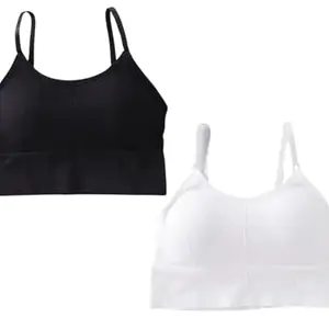 TOOD FASHION Women's Cotton Blend Adjustable Strap T-Shirt Sports Lightly Padded Bra Combo of 2 (Black-White-28)