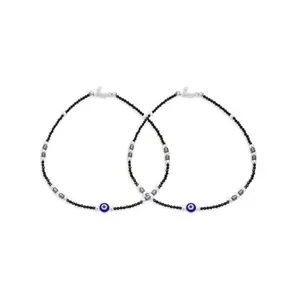 ZAVYA 925 Sterling Silver Coloured Beads Evil eye Rhodium Plating Nazaria Anklet (Pair) | Gift for Women & Girls | 1 Year Plating Warranty|Rakhi Gift For Sister