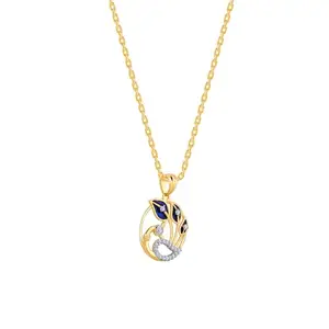 GIVA 18K Yellow Gold Pfau Diamond Pendant|Gold Gifts for Women & Girls| With Certificate of Authenticity & BIS-Hallmarked Gold Jewellery