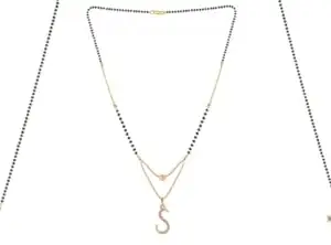 Gold Plated Traditional Black Bead Single Line American Diamond Pendant Jewellary set for Women(Combo) Pack of 3 MSCN-19-1-42-