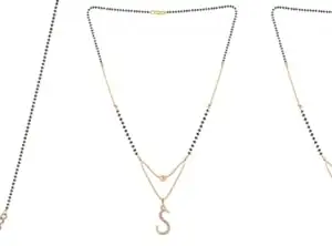 Gold Plated Traditional Black Bead Single Line American Diamond Pendant Jewellary set for Women(Combo) Pack of 3MCN-27-1-27-/
