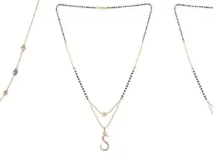 Gold Plated Traditional Black Bead Single Line American Diamond Pendant Jewellary set for Women(Combo) Pack of 3MCN-42-1-9-/