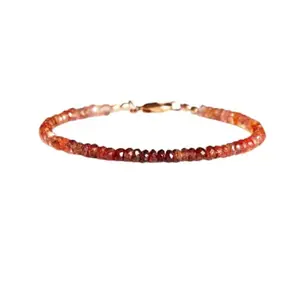 RRJEWELZ Shaded Red Spinel Rondelle Beaded Bracelet – Faceted 3mm Red Stones with Gold Lock – 7 Inch Adjustable link Bracelet for Men & Women|LCBR_RR_06096