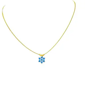 Dainty Star Pendant Necklace with Invisible Chain, Gold Plated, Crystal Embellished, 40 cm short chain, Limited Piece, AD BIG (Blue)