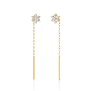 Perrian 14K Yellow Gold Natural Diamond Dangle Earring For Women | Sui Dhaga Earring | VS-GH Clarity