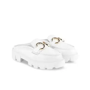 STRASSE PARIS Front Buckle Detailed Loafers for Women & Girls White