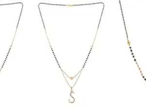Gold Plated Traditional Black Bead Single Line American Diamond Pendant Jewellary set for Women(Combo) Pack of 3MCNC-50-1-17-/