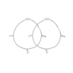 Paavni 925 Sterling Silver Anklets for Women & Girls (Pair) Anklets with Star Charms Payal pair (star charms)