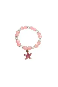 Pink Beaded Starfish Charm Bracelet – Handmade Stretch Bracelet for Women