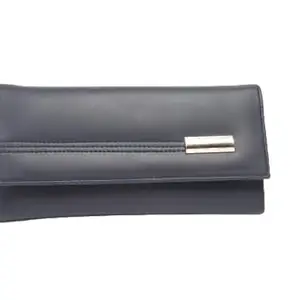 SHIFA Long Leather Wallet for Women (Black)