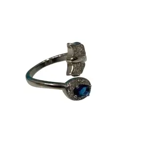 GURU NANAK JEWELLERS Exclusive Modern Trendy Elegant Silver Rings with Stone for Women and Girls (Model_SS038) (Blue Stone, 9)